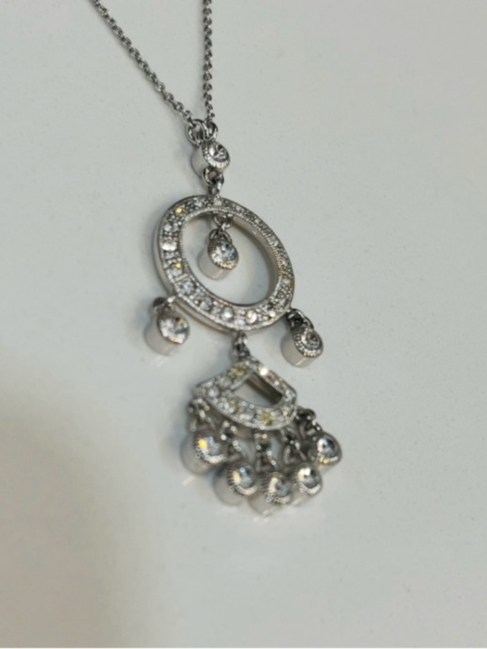 Elegant Silver-Tone Crystal Drop Pendant Necklace